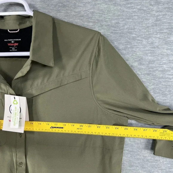 Wrangler All Terrain Gear NWT Mens XXL Olive Mixed Material Shirt Hidden Pockets - Picture 7 of 16
